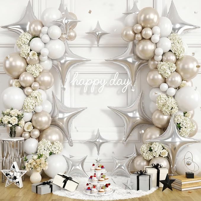 Silver Star Balloons, 26 Inch and 10 Inch Silver Stars Shaped Balloon - Image 4