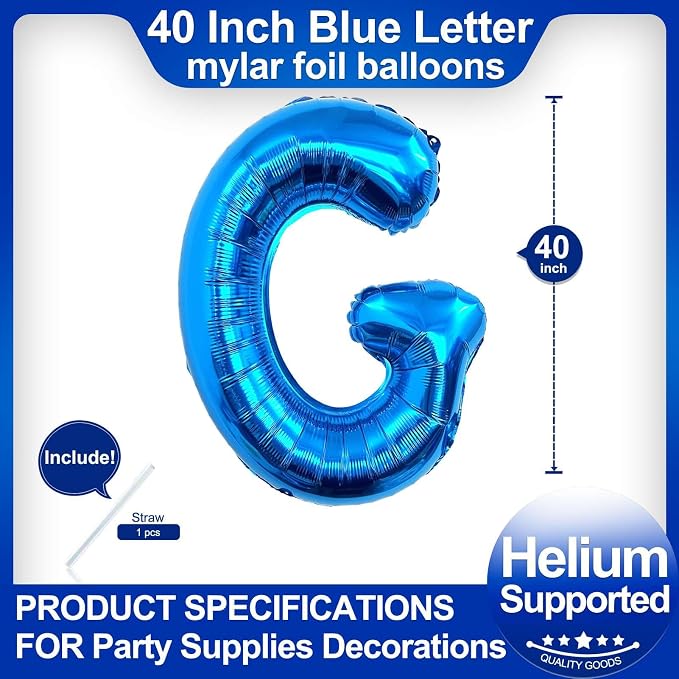 40 Inch Blue Letter G Balloons, DIY Phrase Foil Alphabet Letter G Balloons DIY - Image 2