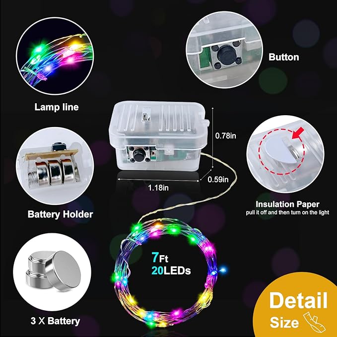 pozzolanas 100 Pack Multicolor Battery Operated String Lights - 7ft Waterproof Fairy Lights with 20 LEDs for Home, Mason Jar, Party, Wedding, Halloween, Christmas Decorations