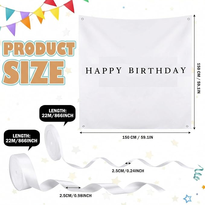Oudain 59x59 Inch Happy Birthday Burlap Banner, Fabric Party Decorations - Image 2