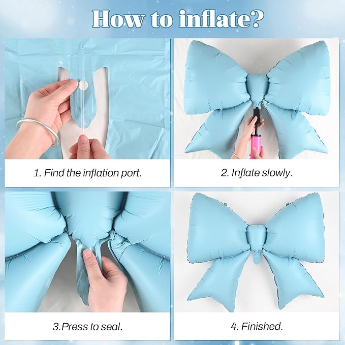 Blue Bow Balloons 38 Inch, Light Blue Giant Bow Shaped Foil Mylar Balloons - Image 5