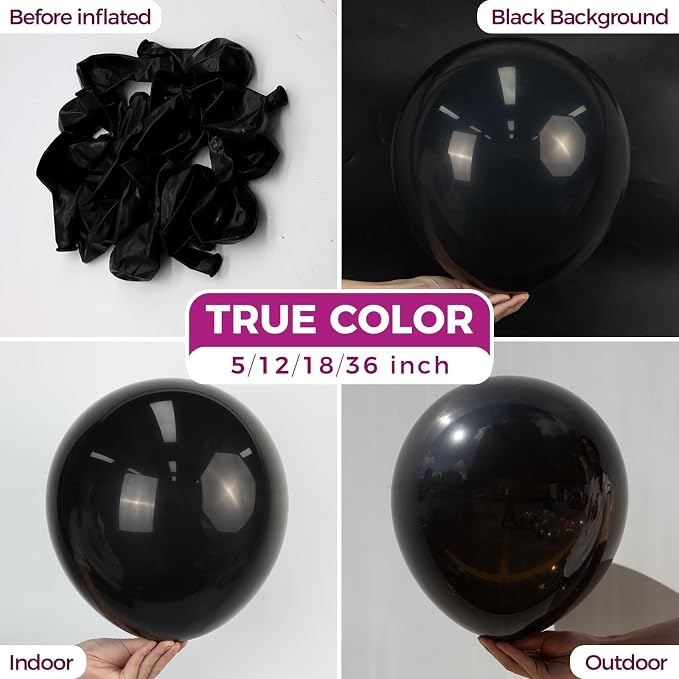 Bezente Black Giant Latex Round Balloons 36 Inch 8 Pack | Large Balloon - Image 2