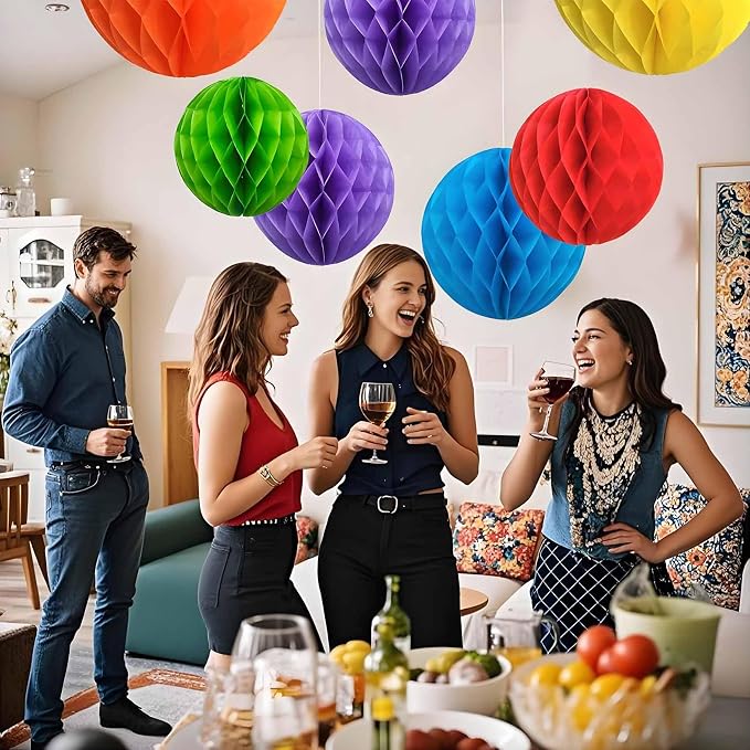 Rainbow Paper Honeycomb Flower Balls-12 Pcs 6" 10" Tissue Pompoms They are - Image 5