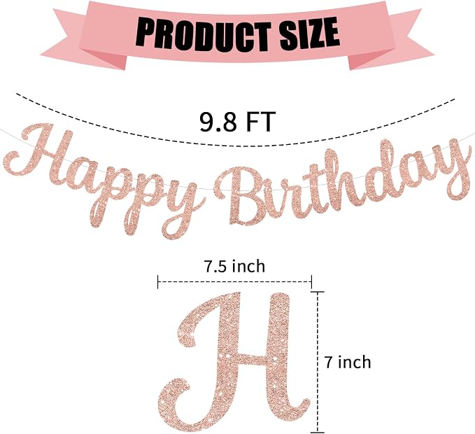 Pre-Strung Rose Gold Happy Birthday Banner NO DIY - Image 6