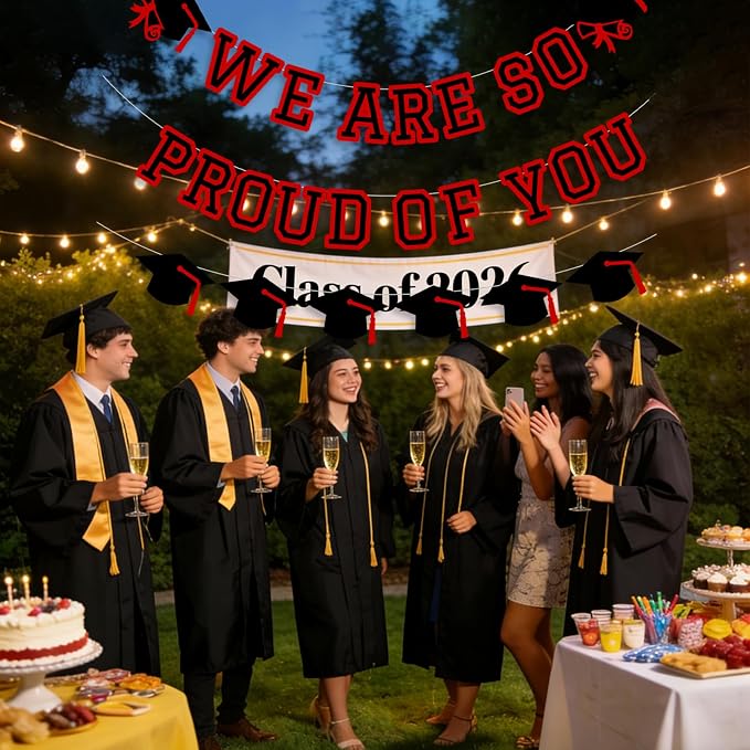 We Are So Proud Of You Banner Graduation Party Decorations Congrats Grad Cap - Image 5