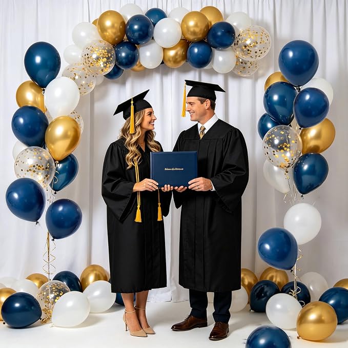 75pcs Navy Blue Gold Confetti Balloons, Dark Blue Pearl White Metallic Gold - Image 6