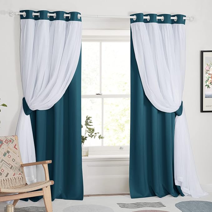 PONY DANCE 2 Layers Curtains Set, Ink Blue, 2 Panels | Room Darkening Mix & - Image 2