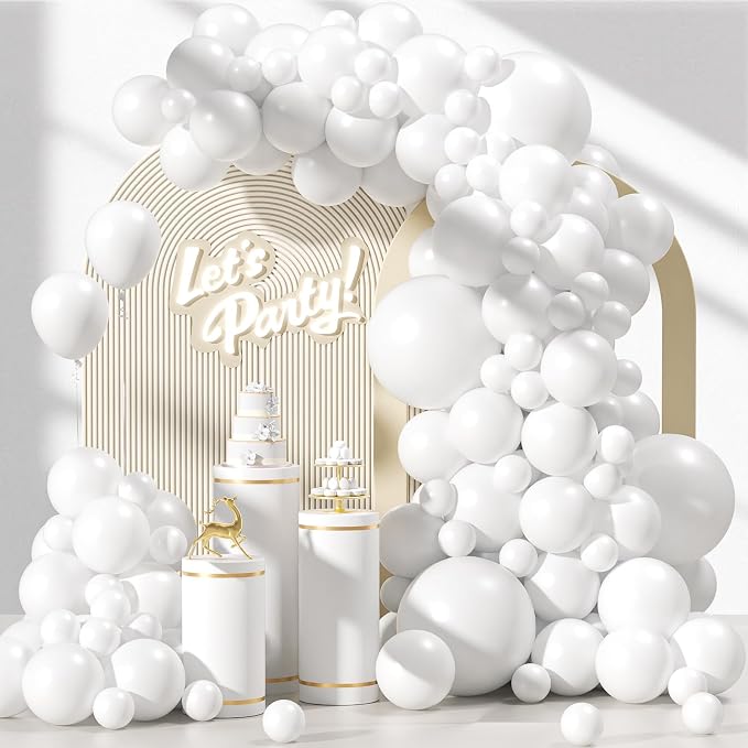 Awenztech 122pcs White Balloon Arch Kit, 18 12 10 5 inch White Latex Balloons by Awenztech