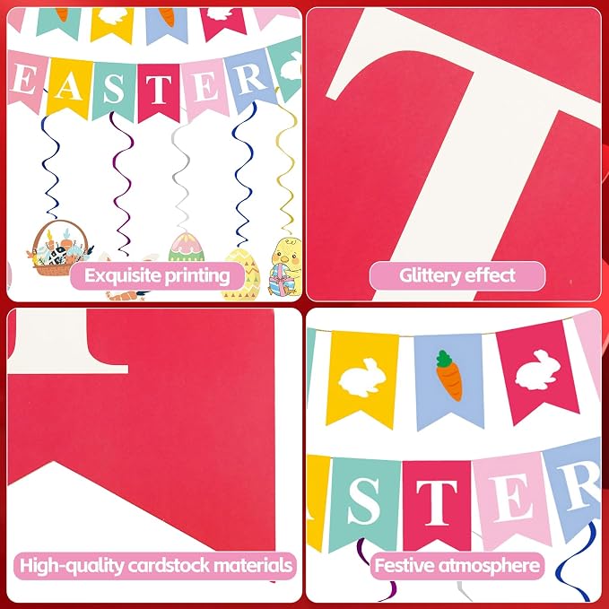 Easter Party Decorations, Easter Banner Spring Bunny Garland Banner - Image 3