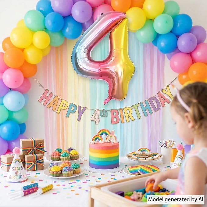 Rainbow Ombre Number 4 Balloon 40 Inch, Pastel Foil Decor | Dreamy Rainbow - Image 3