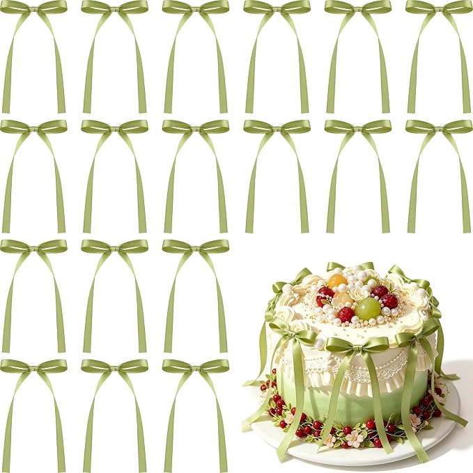 NEBURORA 50 Pcs Green Bows for Cake Decoration Party Ribbon Bowknots | Pastel by NEBURORA