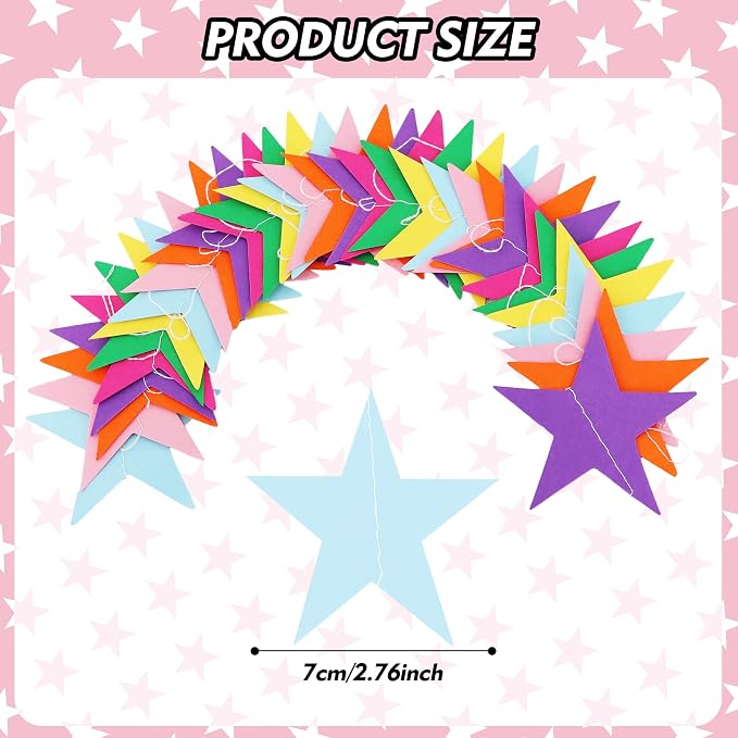 BEISHIDA 6Pcs Assorted Rainbow Star Garland Decor Twinkle Paper Star Streamers - Image 3