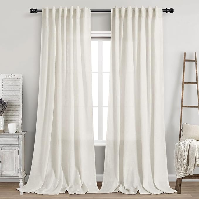 Extra Long Curtains 120 inch Length 2 Panels Back Tab Neutral Farmhouse Drapes by Nanspring