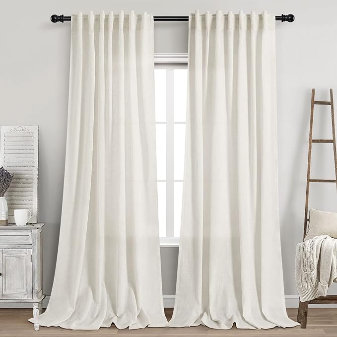 2 Panels Set Cream Linen Curtains 108 inches Long by Nanspring
