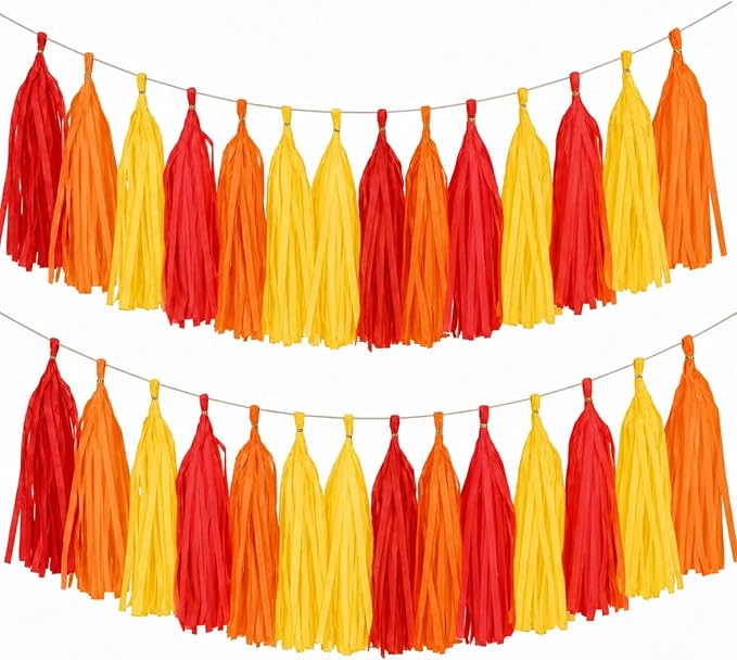 Red Orange and Yellow Tassel Garland Banner, 30 Pack Paper Tassels Streamers by SIPRKAICT