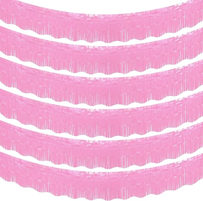LOLStar Macaron Pink Foil Fringe Tinsel Garland Streamers Banner, 6 Pack | 60Ft by LOLSTAR