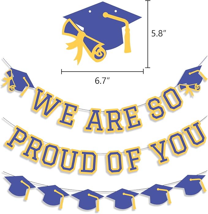 We Are So Proud Of You Banner Graduation Party Decorations Congrats Grad Cap - Image 2