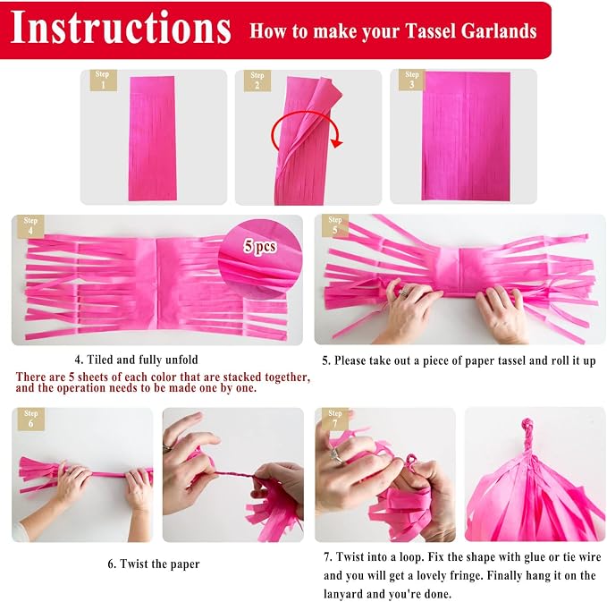 Light Pink Tissue Paper Tassels Garland Banner - Image 5