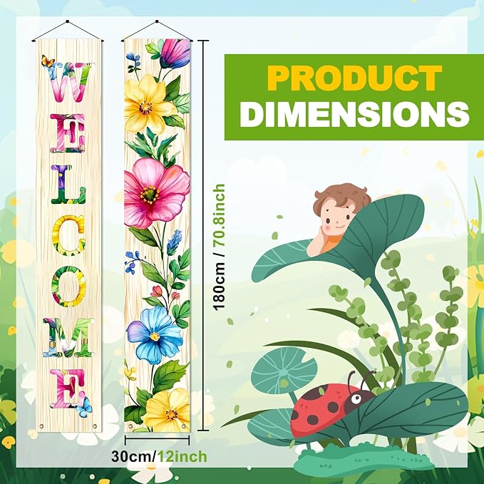 Hometitute 2 Pcs Spring Summer Welcome Floral Porch Banners Butterfly Flower - Image 5