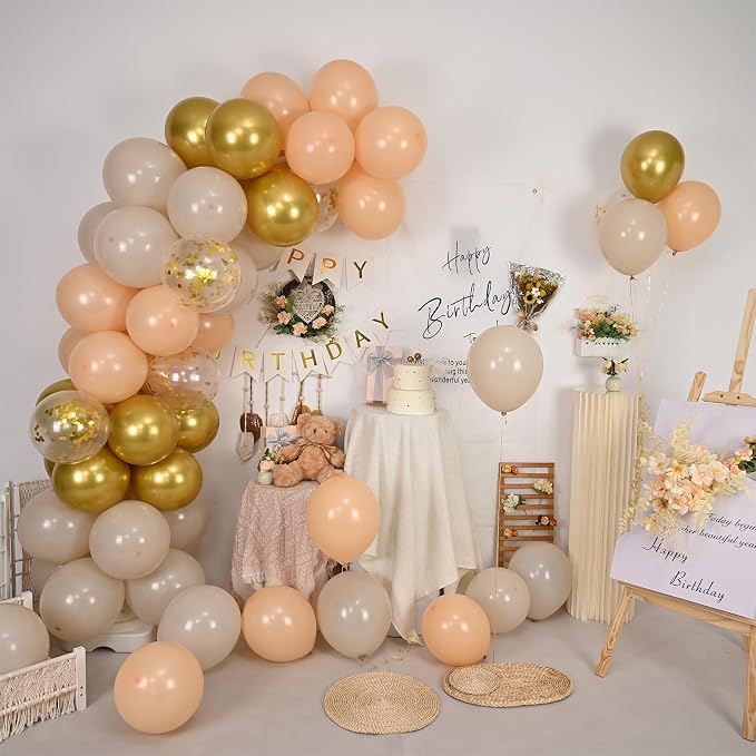Gold Beige Balloons, Cream Metallic Gold Confetti Balloon - Image 7