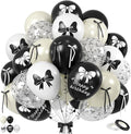 Black Bow Balloons, 12 Inch Black White Bow Printed Balloon by BIAPIAN