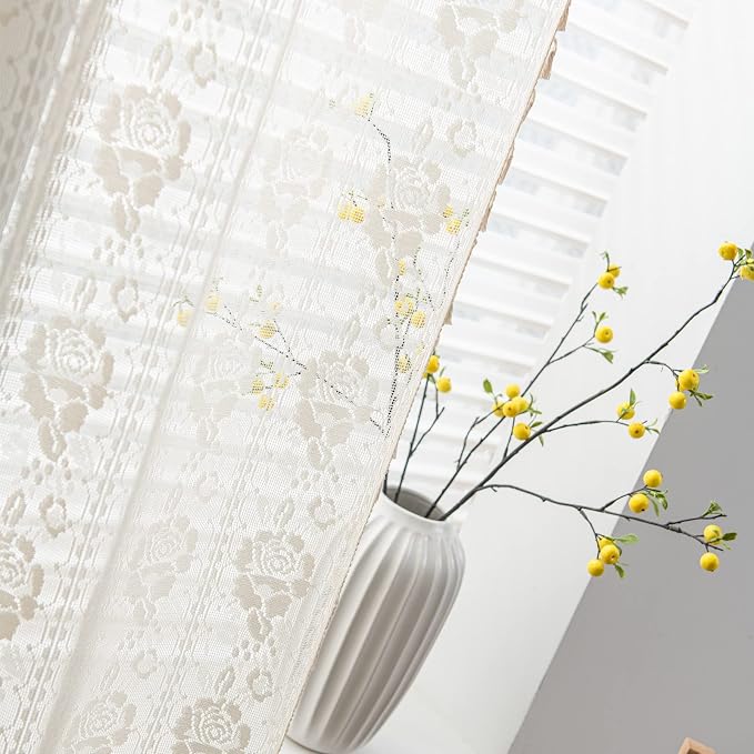 Sutuo Home Crochet Boho Curtains Rose Florals Embroidery, Sheer Lace Handmade - Image 6