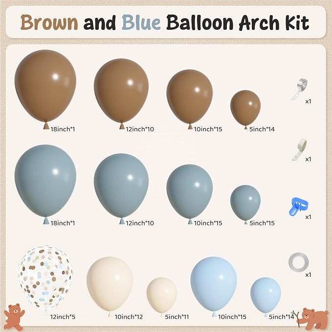 142Pcs Dusty Blue and Brown Balloons Arch Kit Different Size | Pastel Sand - Image 2