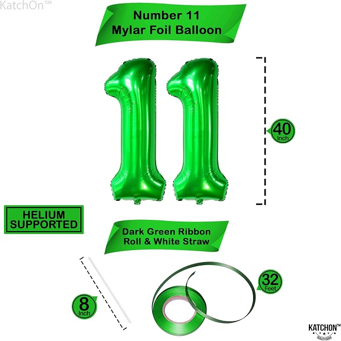 KatchOn Dark Green Number 11 Balloon 40 Inch, 11th Birthday Balloon Decor | - Image 2