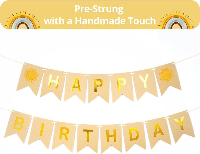 Sunshine Birthday Banner, Pre-Strung Yellow and Gold Design - Image 5