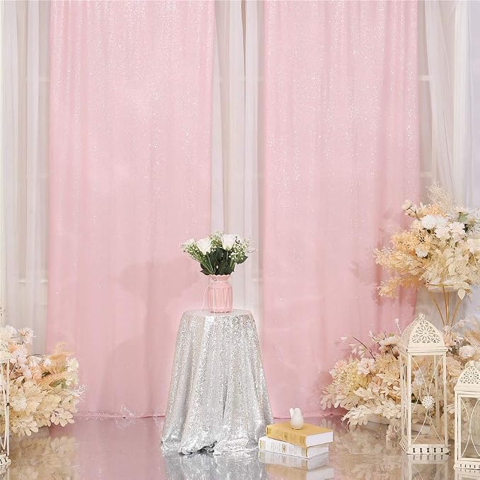 Eternal Beauty Pink Sequin Backdrop Curtains, 2 Panels 2x8FT | 3mm Sparkle - Image 3