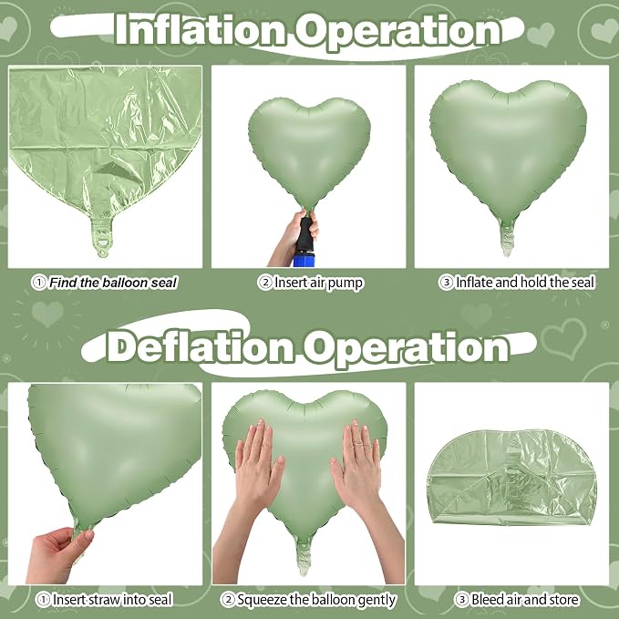 Sage Green Heart Foil Balloon, Light Green Heart Shaped Foil Balloons - Image 7