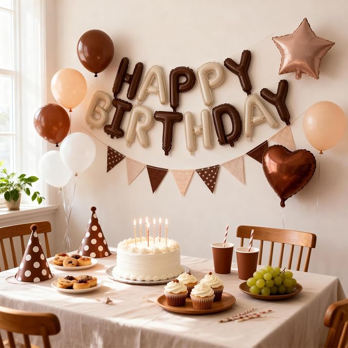 29PC Cream Brown Happy Birthday Balloon Banner, 16Inch 3D Aluminum Letter - Image 5