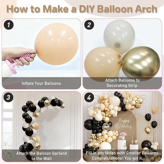 Black Nude White Gold Balloon Garland Arch Kit - Image 3