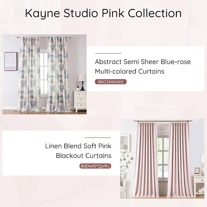 Kayne Studio Pink Blue Boho Abstract Rod Pocket Semi Sheer Curtains 63 Inch | - Image 7