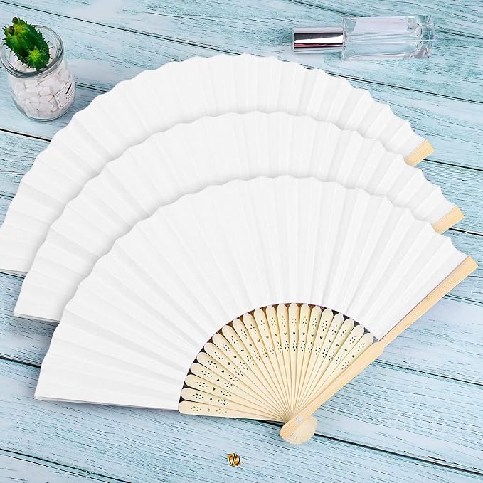 FEPITO EPITO 65 Pieces White Handheld Paper Fan | Paper Folding Fans - Image 5