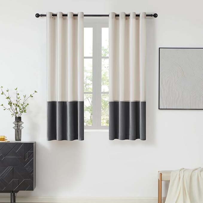 BULBUL Cream Ivory Gray 63 inches Velvet Curtains by ModernShinyVelvetCurtains