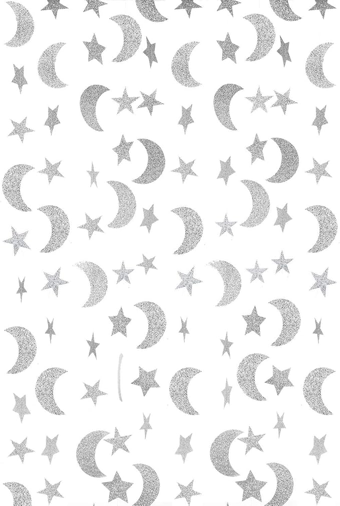 WEVEN Silver Glitter Moon Star Paper Garland, Twinkle Star and Moon Banner by WEVEN