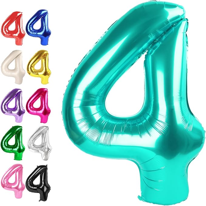 Teal Blue Number 4 Balloon 40 inch, Balloon numbers party supplies, deco photo by Upgesy