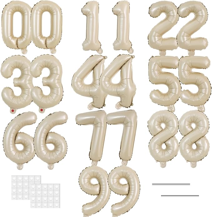 TONIFUL 20 Pcs Number Balloon 2 Set 16 Inch Caramel 0-9 Numbers Balloons | by TONIFUL