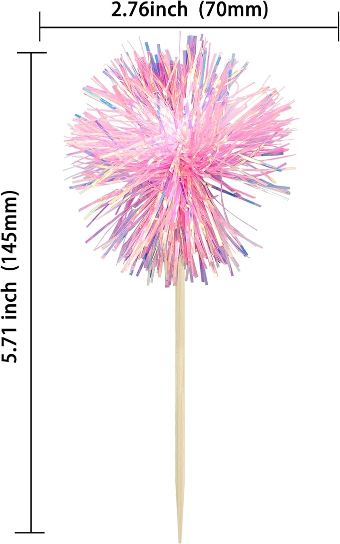 Gyufise 30Pcs Foil Firework Cupcake Toppers Sparkle Tinsel Cake Toppers Tinsel - Image 2