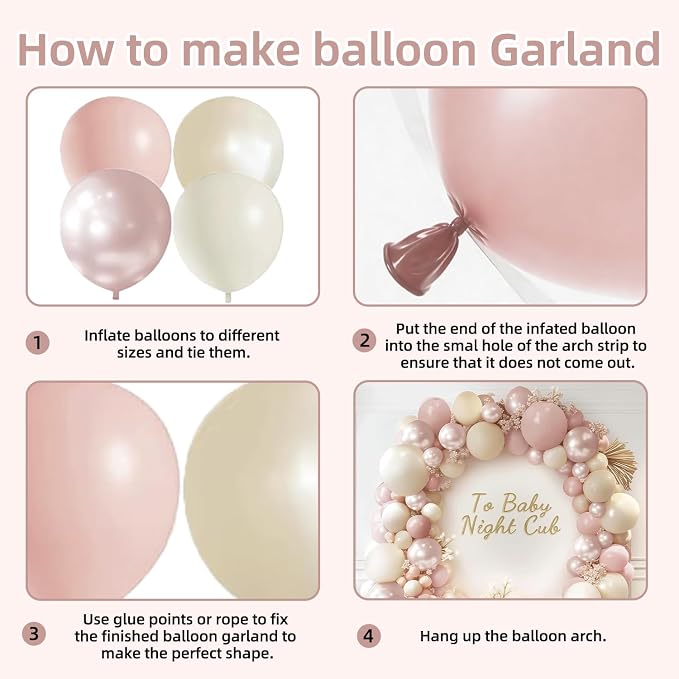 Boho Dusty Pink Balloons Garland Arch Kit, Double Stuffed White Pearl Balloon - Image 5
