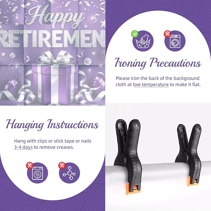 Purple Retirement Party Decorations 72x43" Happy Retirement Backdrop Banner | - Image 4