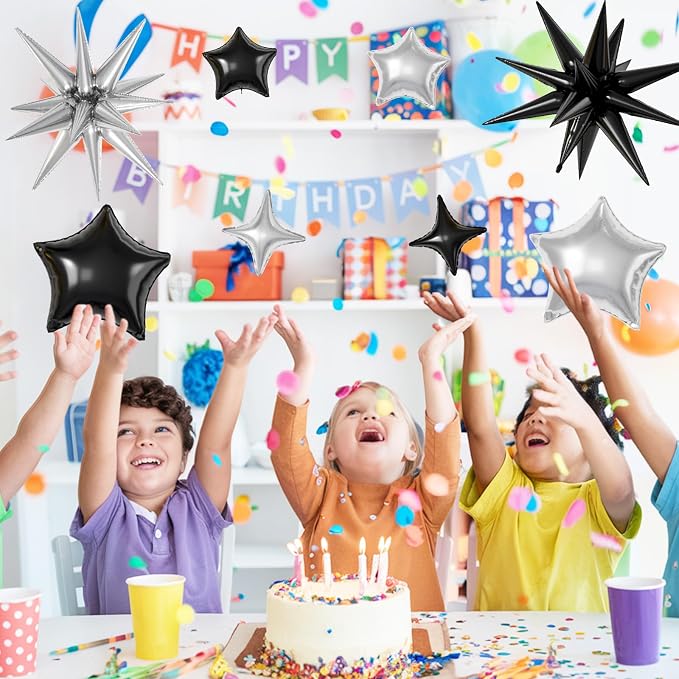 Black Silver Star Balloons, 22/18/10 Inch Foil Balloons, Four-Pointed Balloon - Image 5