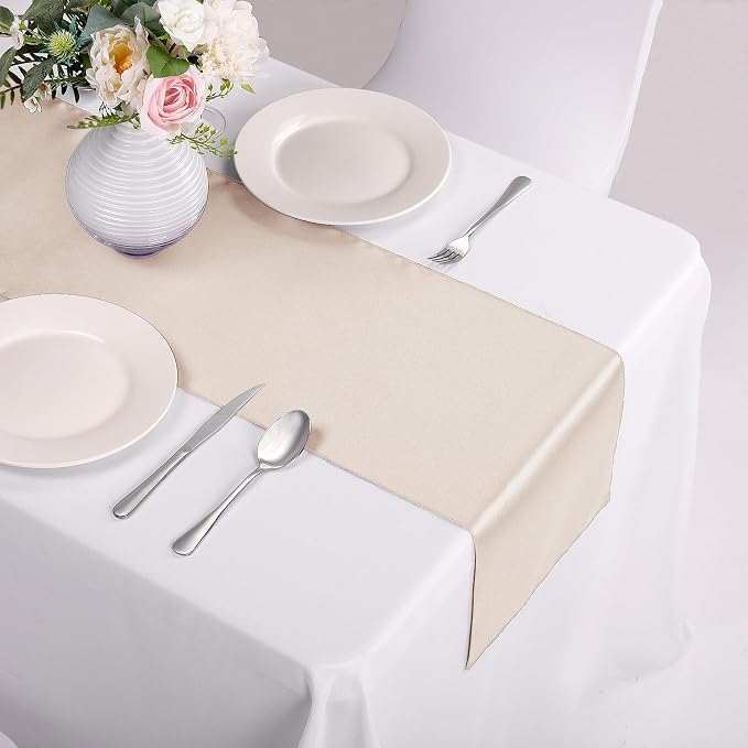 15-Pack Satin Table Runner Champagne 12 x 108 inches Long, Table Runners - Image 4