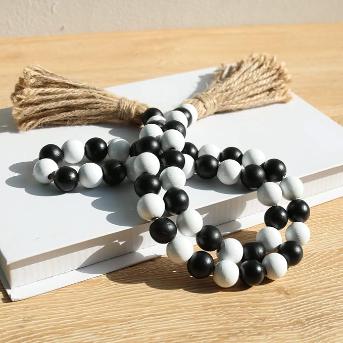 Meplait Wood Bead Garland, 39in Decorative Tassels Garland, Rustic Farmhouse - Image 2