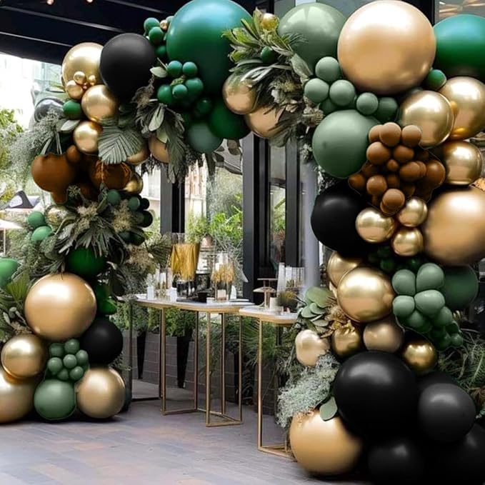 Green and Brown Balloon, Metallic Avocado Tan Chrome Gold Balloons - Image 5