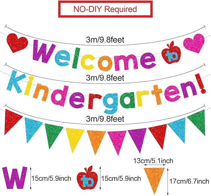 Glittery Welcome to Kindergarten Banner Pennant Back to School Decorations | - Image 2