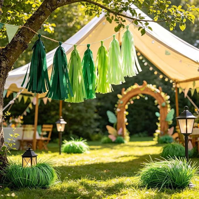 Green Gradient Tissue Paper Tassels 30pcs, Adding Festive Whimsy to Any - Image 4