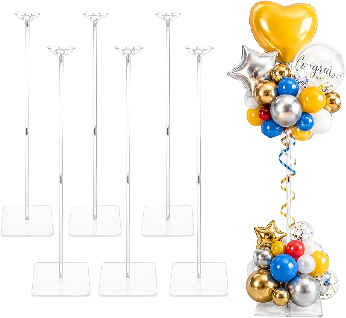 6-Pack Clear Acrylic Balloon Stand Kit, Adjustable Height 11.81–23.62 Inches by YFEEN