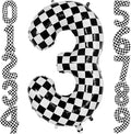 Checkered Number 3 Balloon 40 Inch, Large Foil Black and White Number Balloons by AIQINHU